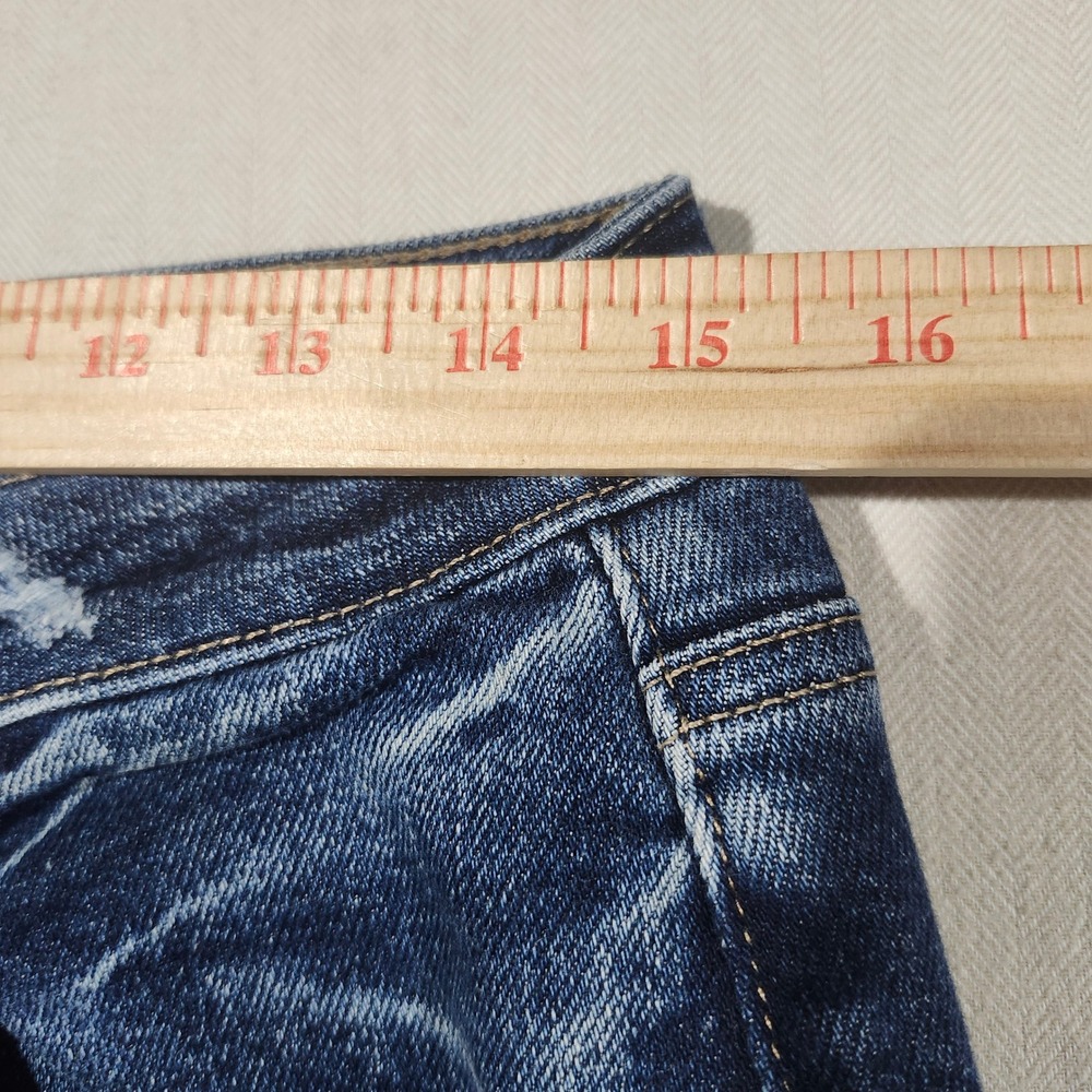 American Eagle Tomgirl Distressed Relaxed Straight Jean Blue 6 X-Long Button Fly - Picture 5 of 14